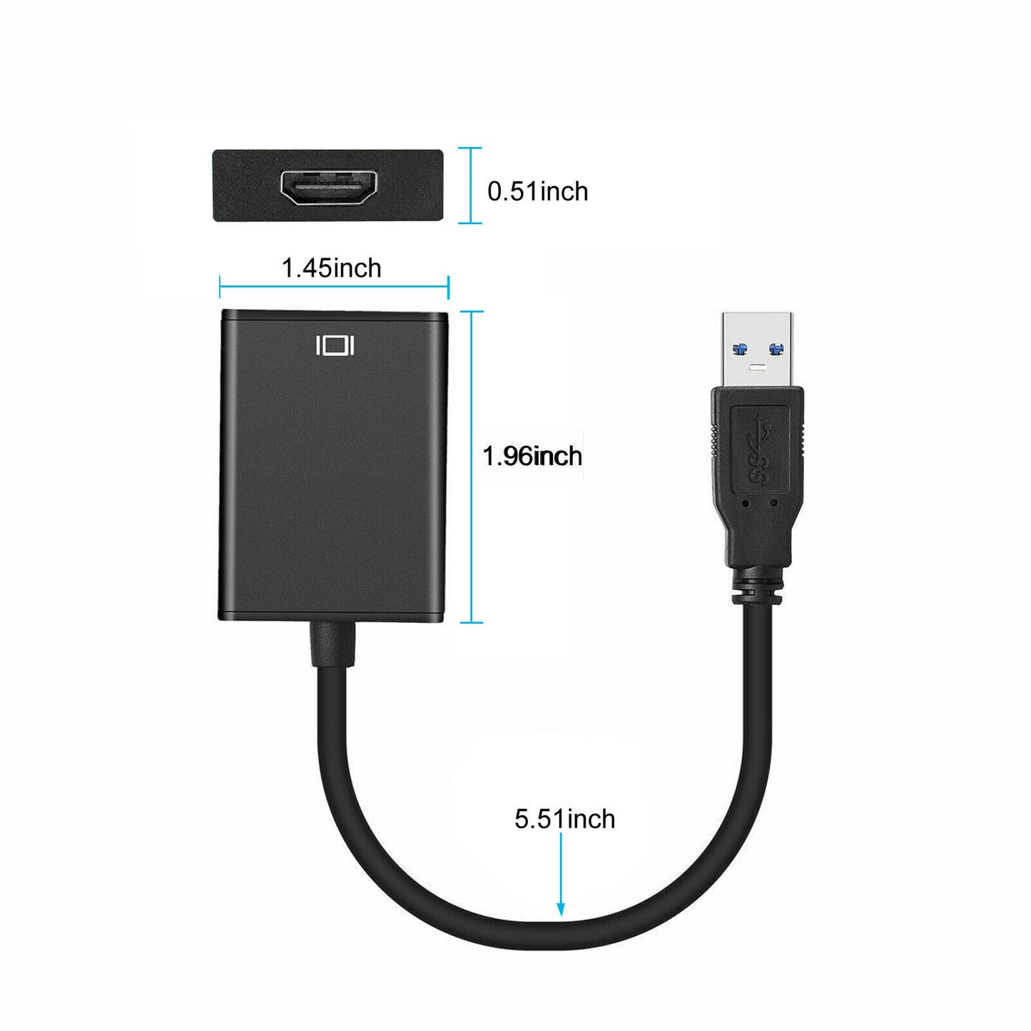 USB 3.0 to HDMI Cable Converter Display Graphic Adapter For Laptop PC HD 1080P