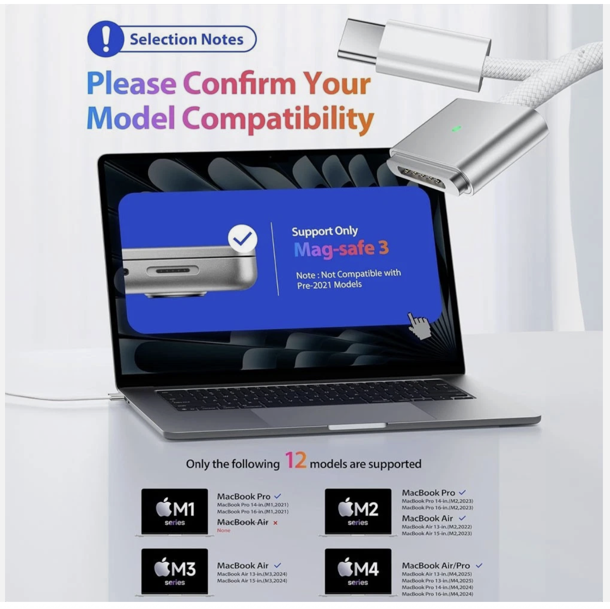 OEM 2m 140W USB C Magsafe 3 MacBook Charging Cable Air Pro M3 M2 Mag-Safe 3 Type