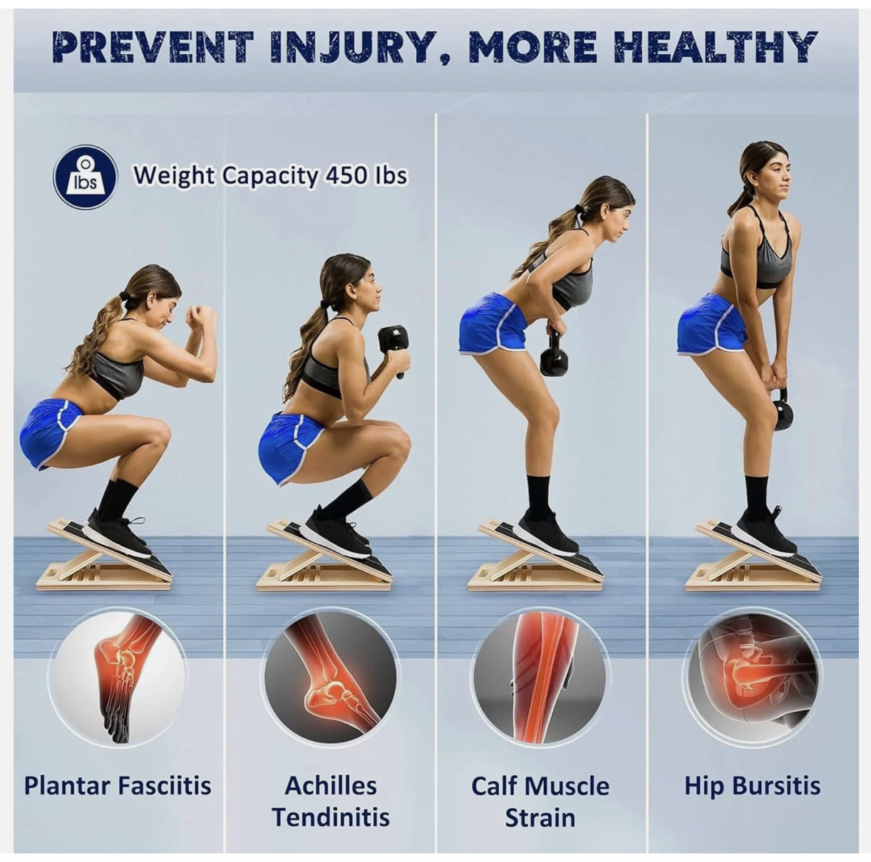 Adjustable Non-Slip Wooden Slant Board Incline Calf Stretcher for Gym Exercise