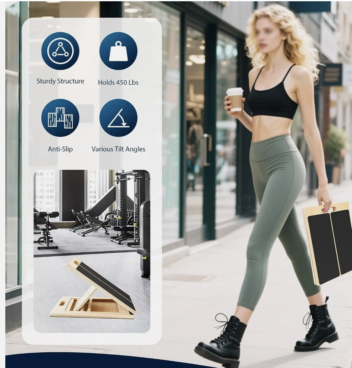 Adjustable Non-Slip Wooden Slant Board Incline Calf Stretcher for Gym Exercise