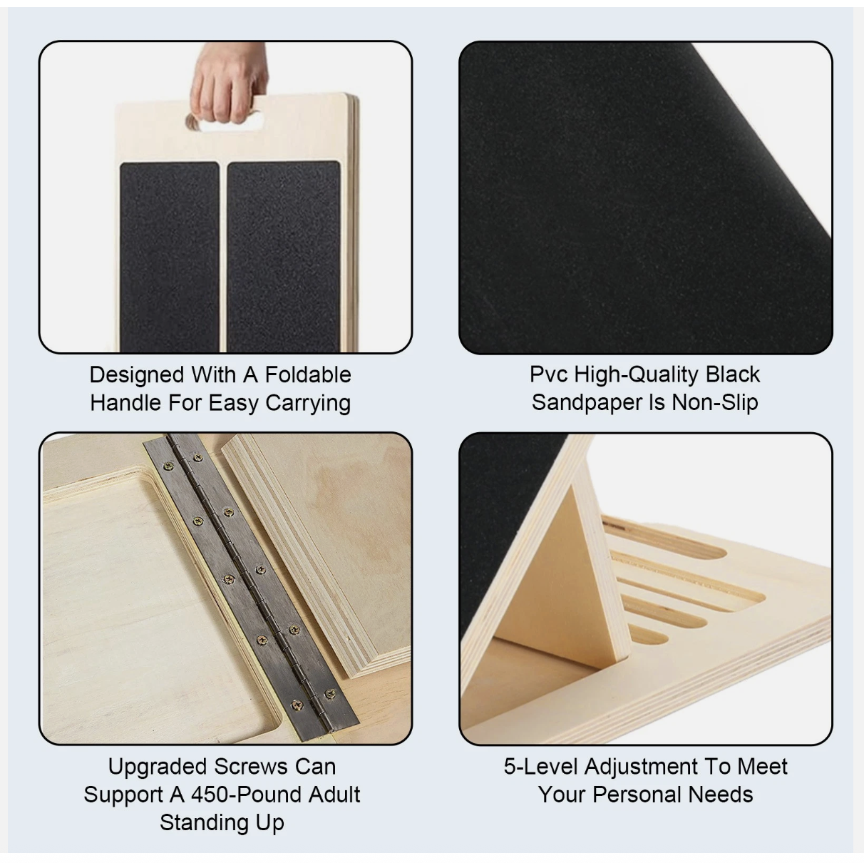 Adjustable Non-Slip Wooden Slant Board Incline Calf Stretcher for Gym Exercise