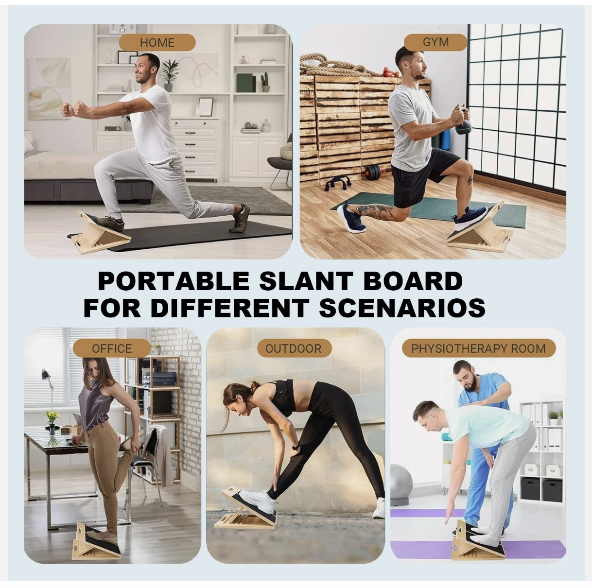 Adjustable Non-Slip Wooden Slant Board Incline Calf Stretcher for Gym Exercise