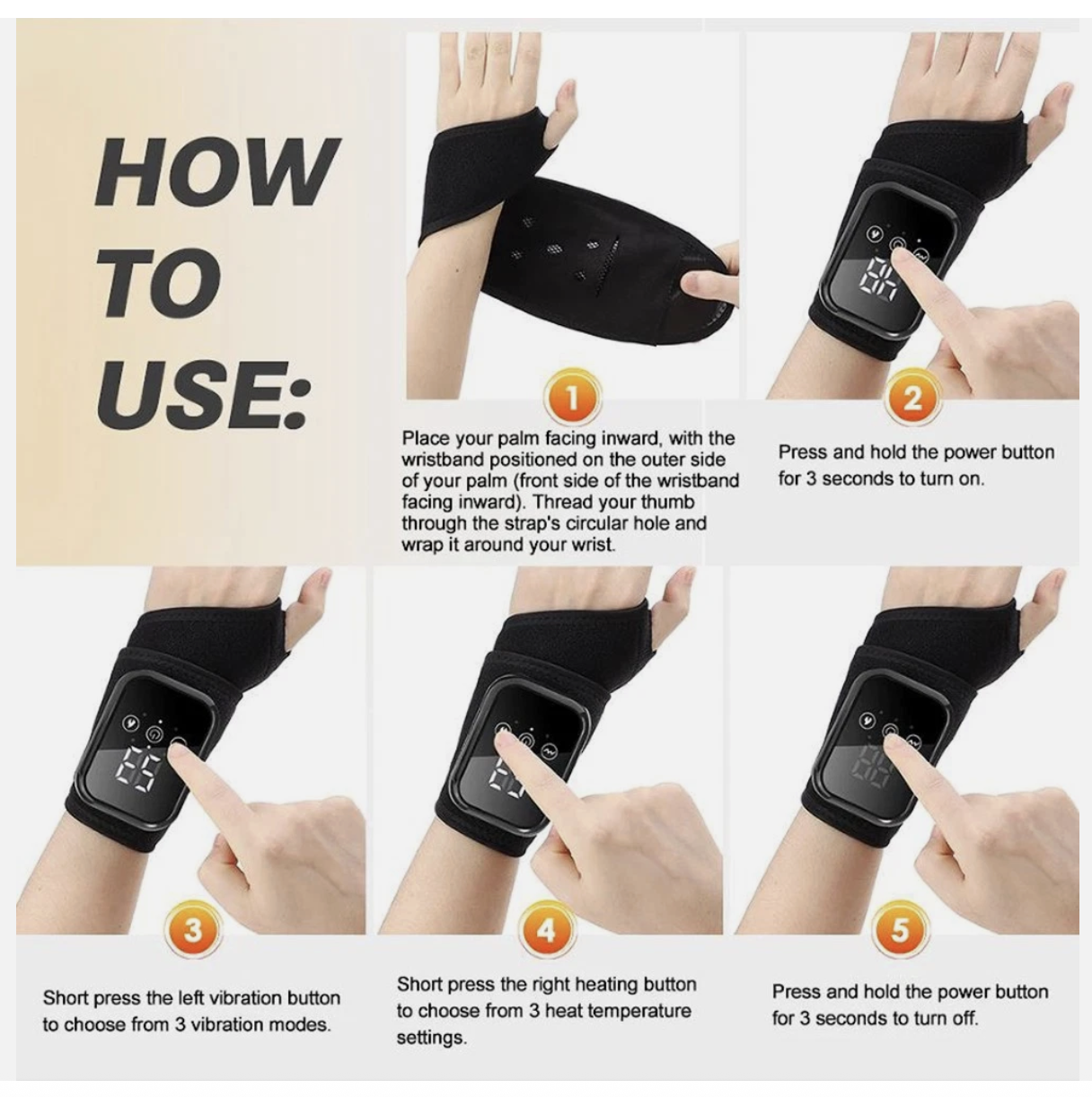 Cordless Wrist Heating Pad with Massage Carpal Tunnel Relief with 3 Vibrations