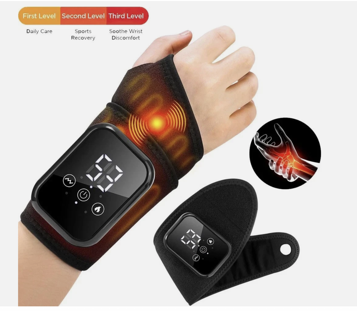 Cordless Wrist Heating Pad with Massage Carpal Tunnel Relief with 3 Vibrations