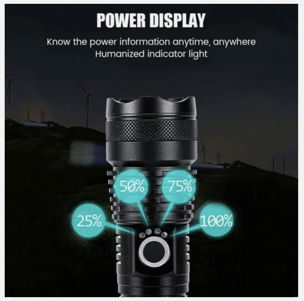 20W LED Military Torch USB Rechargeable Tactical Flashlight
