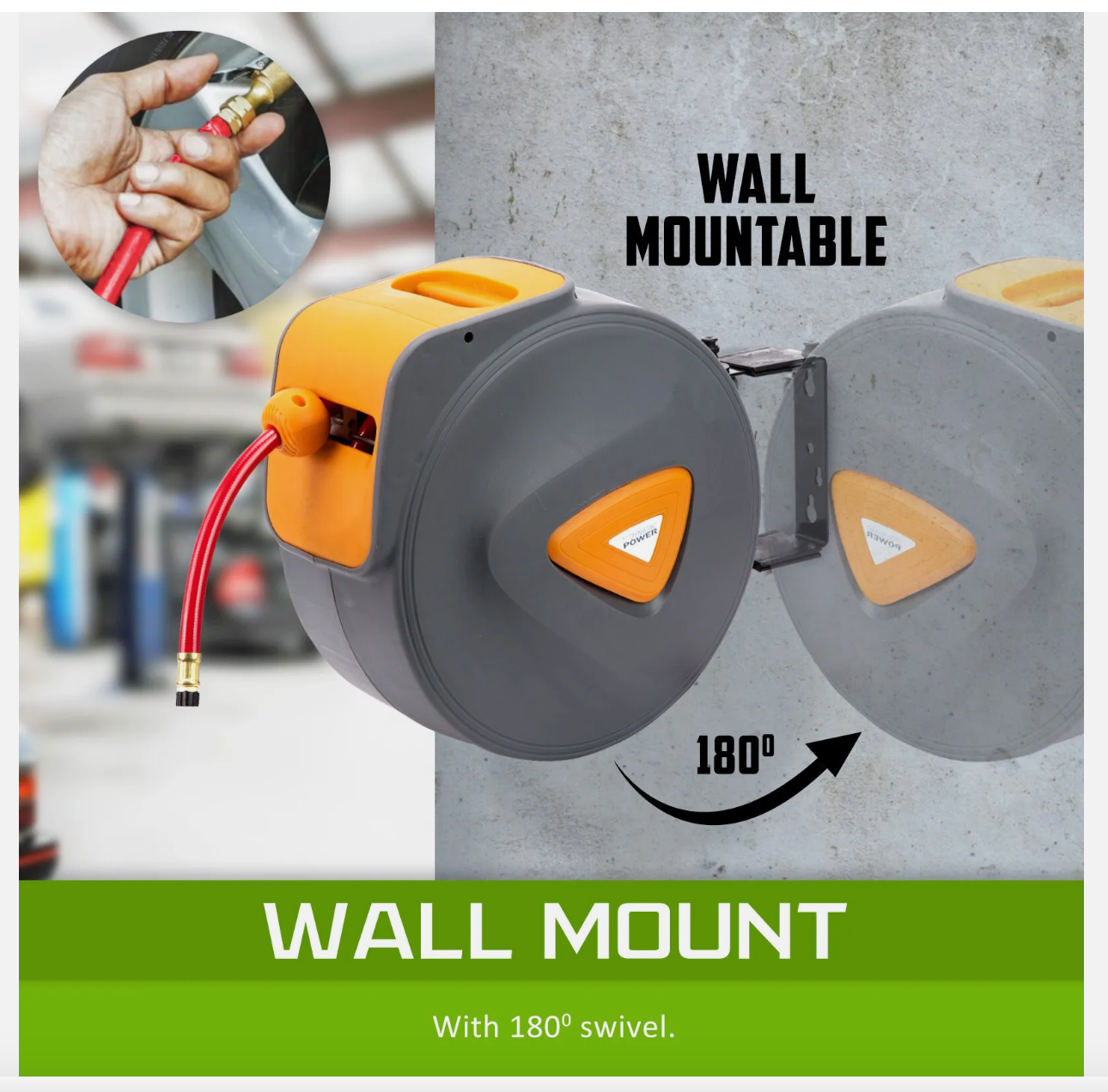 20m Retractable Air Hose Reel NZ | Auto Rewind Wall Mount