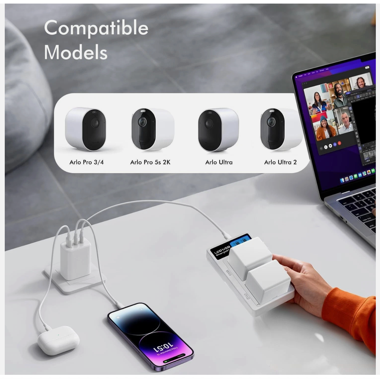LCD Battery Charger Station for Arlo Pro 5S/Pro 4/Pro 3/ Arlo Ultra/Ultra 2