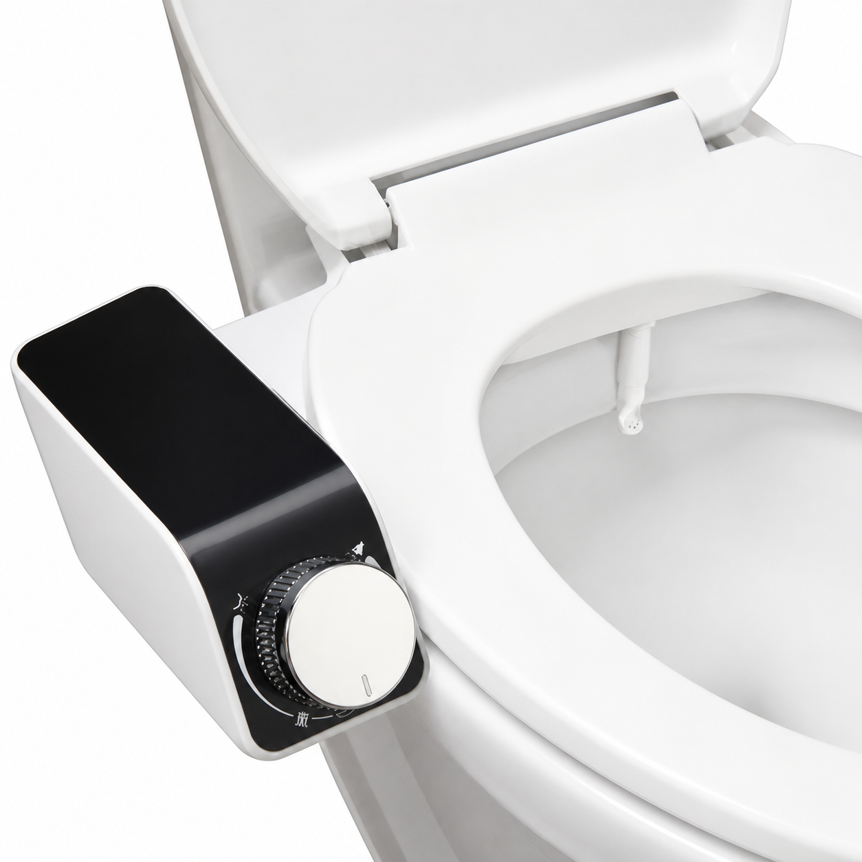 Dual-nozzle toilet bidet attachment with control unit