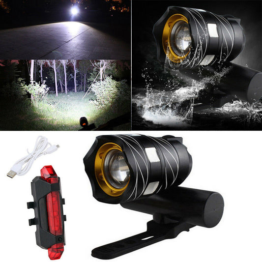 15000LM Bike Front Rear Light USB Rechargable Lamp Flashlight Bicycle LED KC