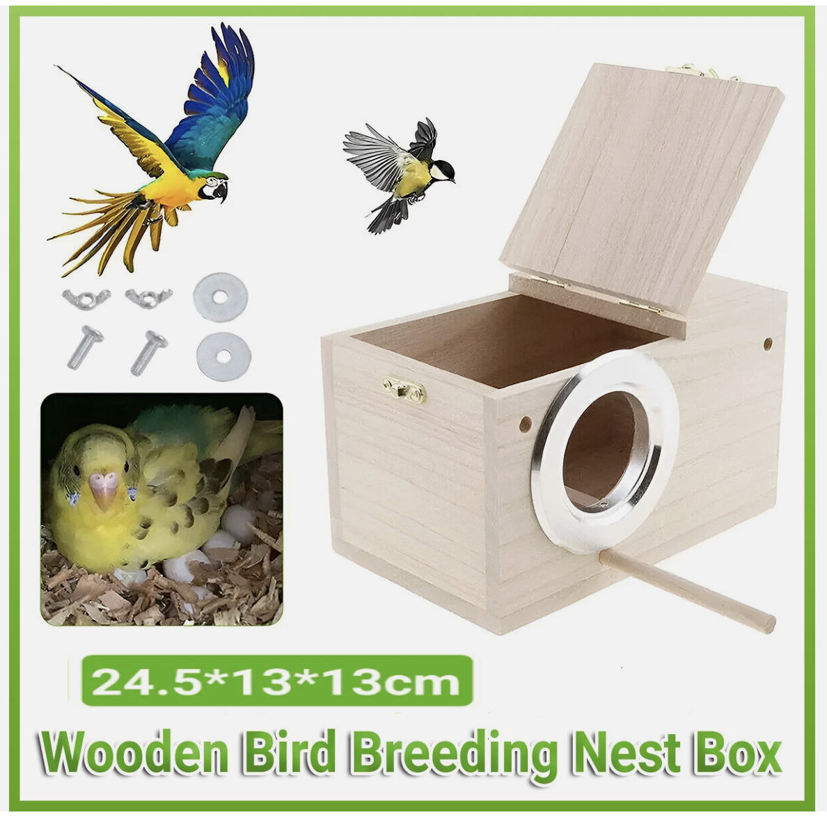 Wooden Right Opening Parrot Breeding Box Hatching Nesting Pet Cage for Birds