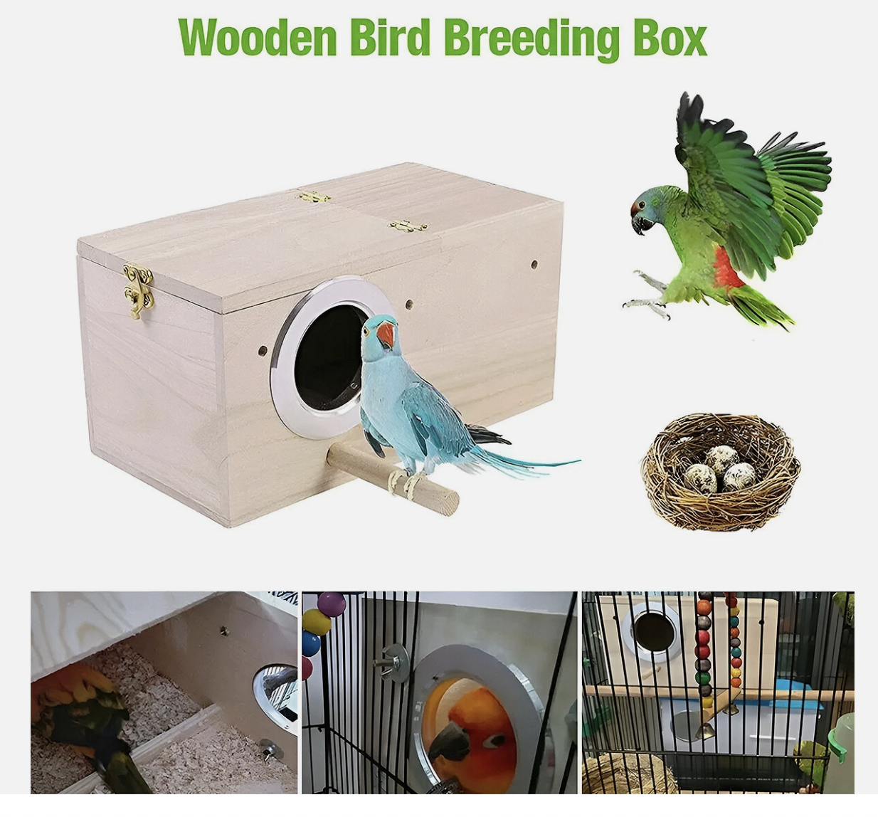 Wooden Right Opening Parrot Breeding Box Hatching Nesting Pet Cage for Birds