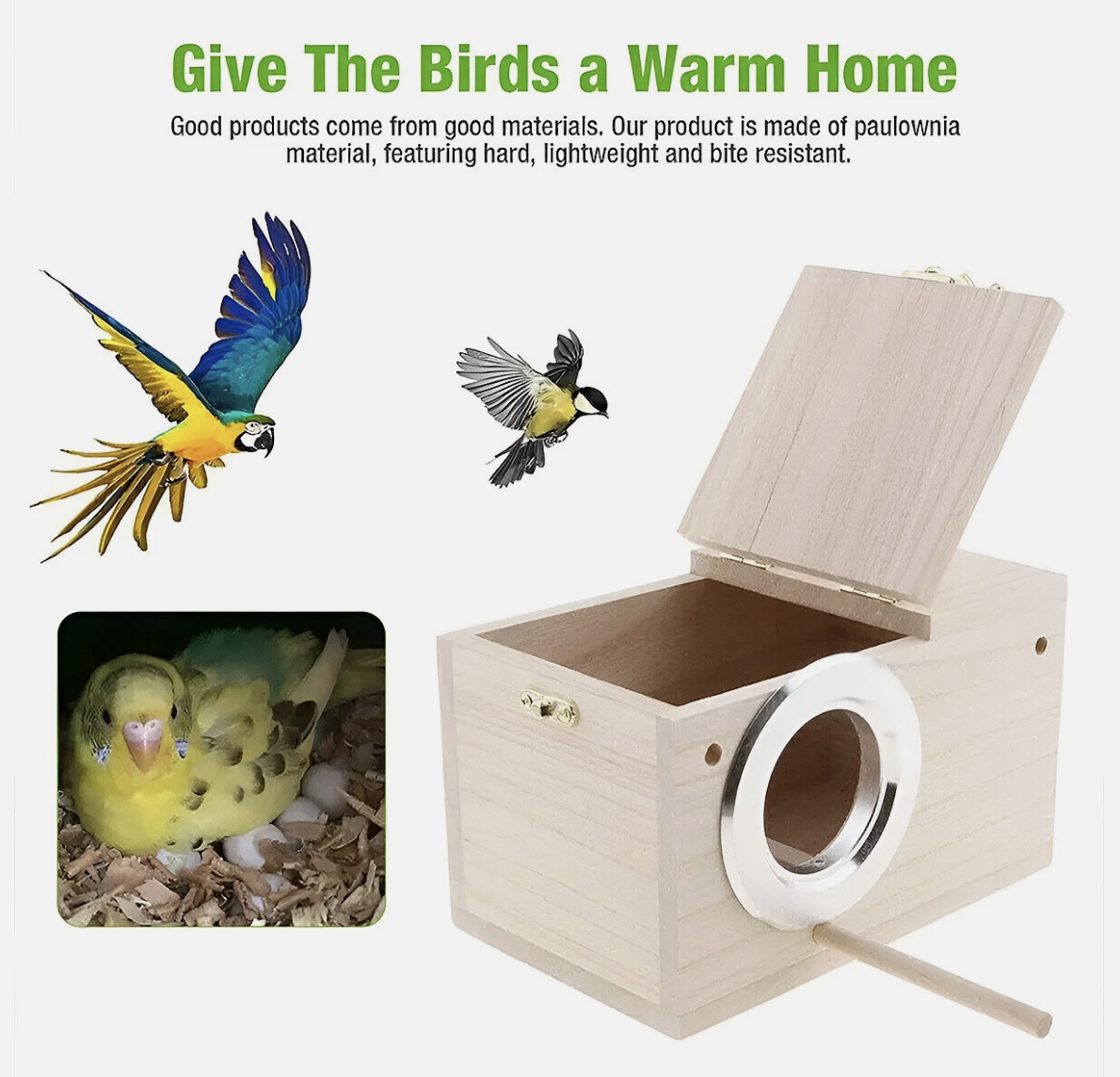 Wooden Right Opening Parrot Breeding Box Hatching Nesting Pet Cage for Birds