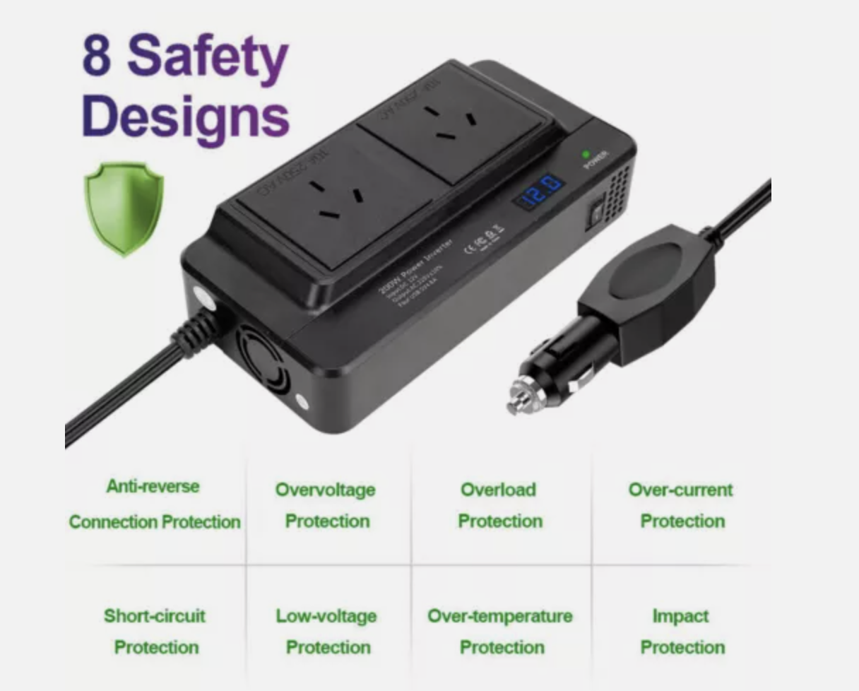 Car Power Inverter 12V to 240V Converter 200W With 4USB Phone Charger 200W Black