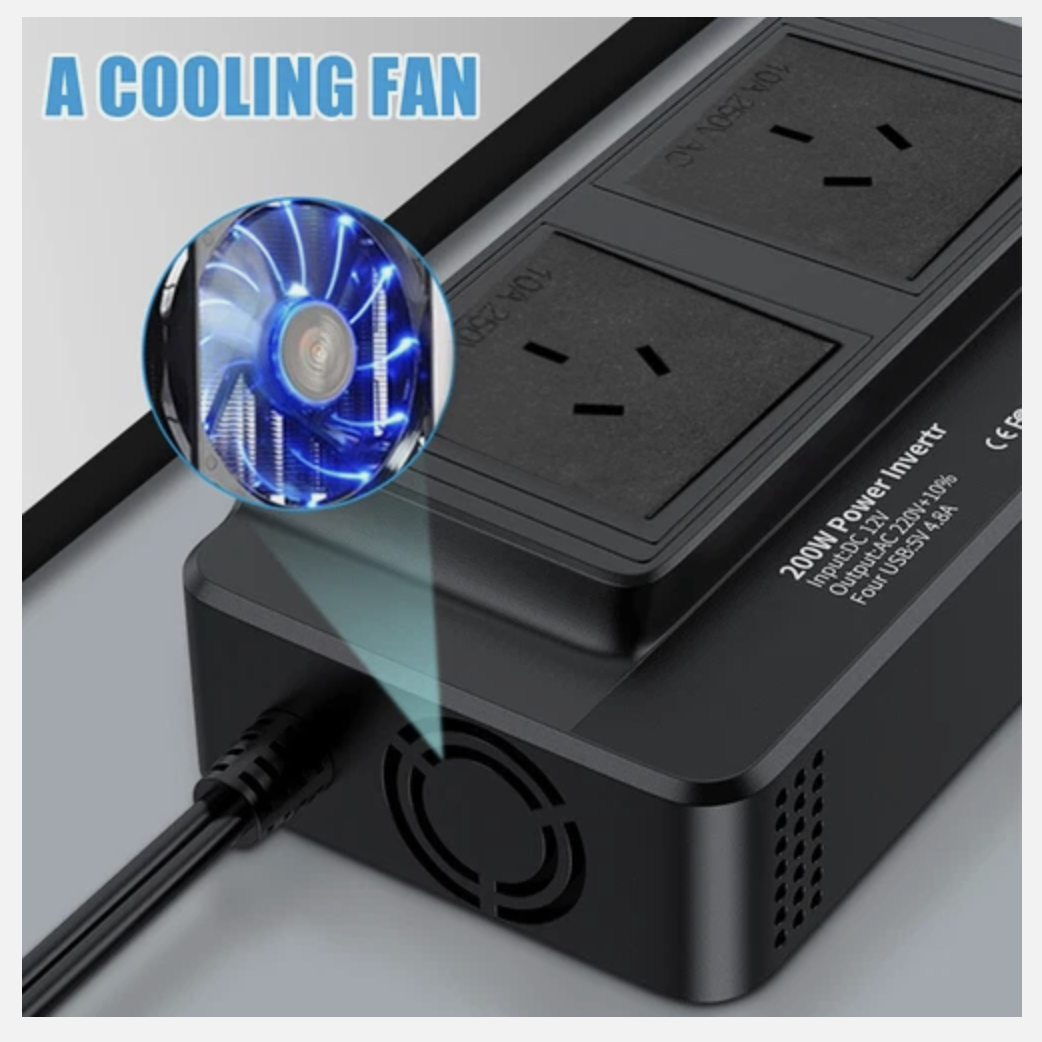 Car Power Inverter 12V to 240V Converter 200W With 4USB Phone Charger 200W Black