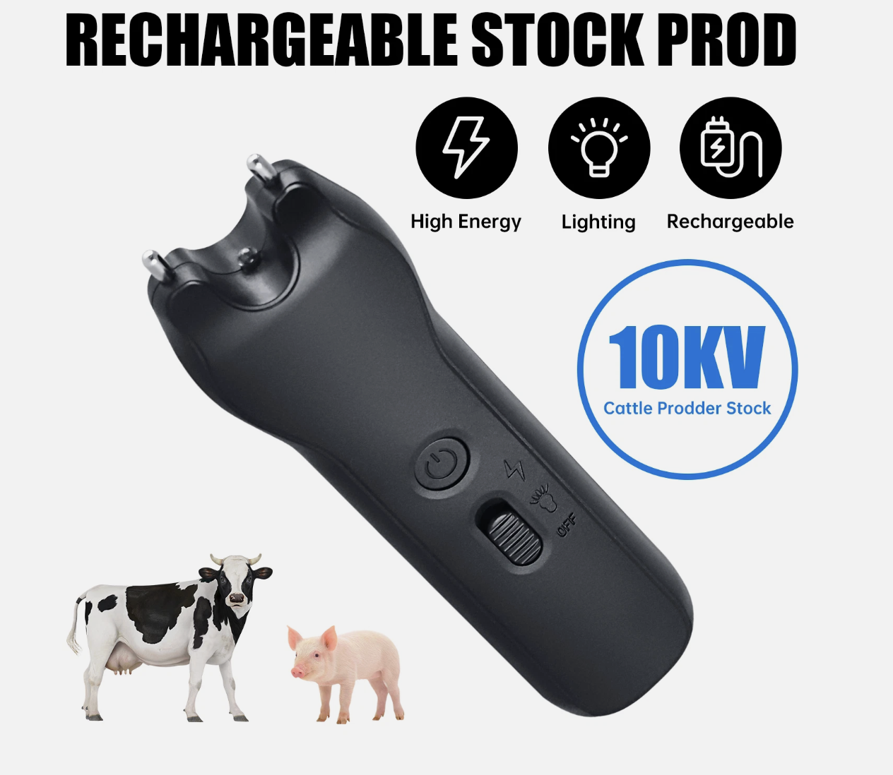Handheld Cattle Prodder Stock Prod Rechargeable 10000V Electric Shock Pig Sheep