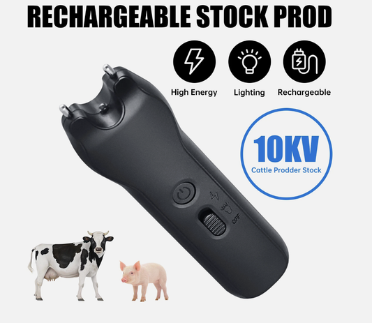 Handheld Cattle Prodder Stock Prod Rechargeable 10000V Electric Shock Pig Sheep