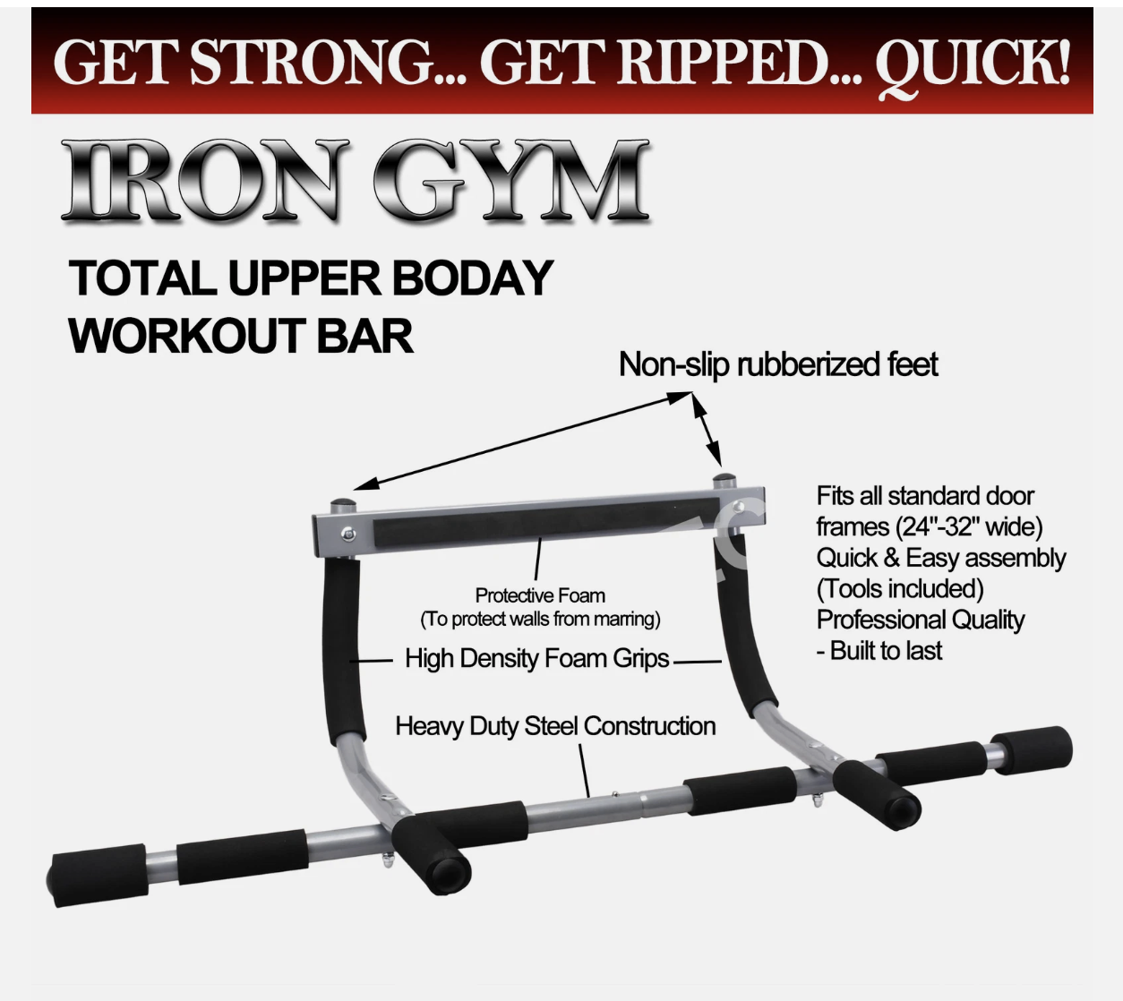 Portable Upper Body Gym Workout Home Exercise Door gym Pull Chin Up Iron Bar ABS