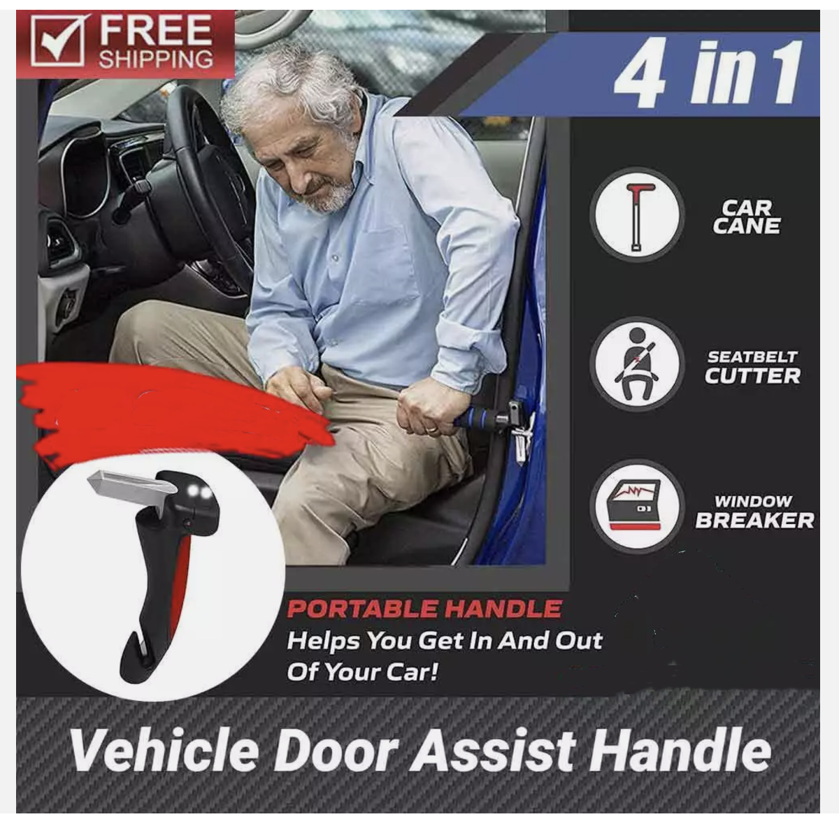 Car Door Handle Disability Elderly Standing Aid Cane Assist Mobility A ...