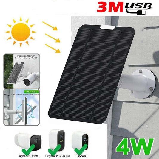 Solar Panel Charge with USB Power Cable for Eufy Arlo Essential Spotlight Camera