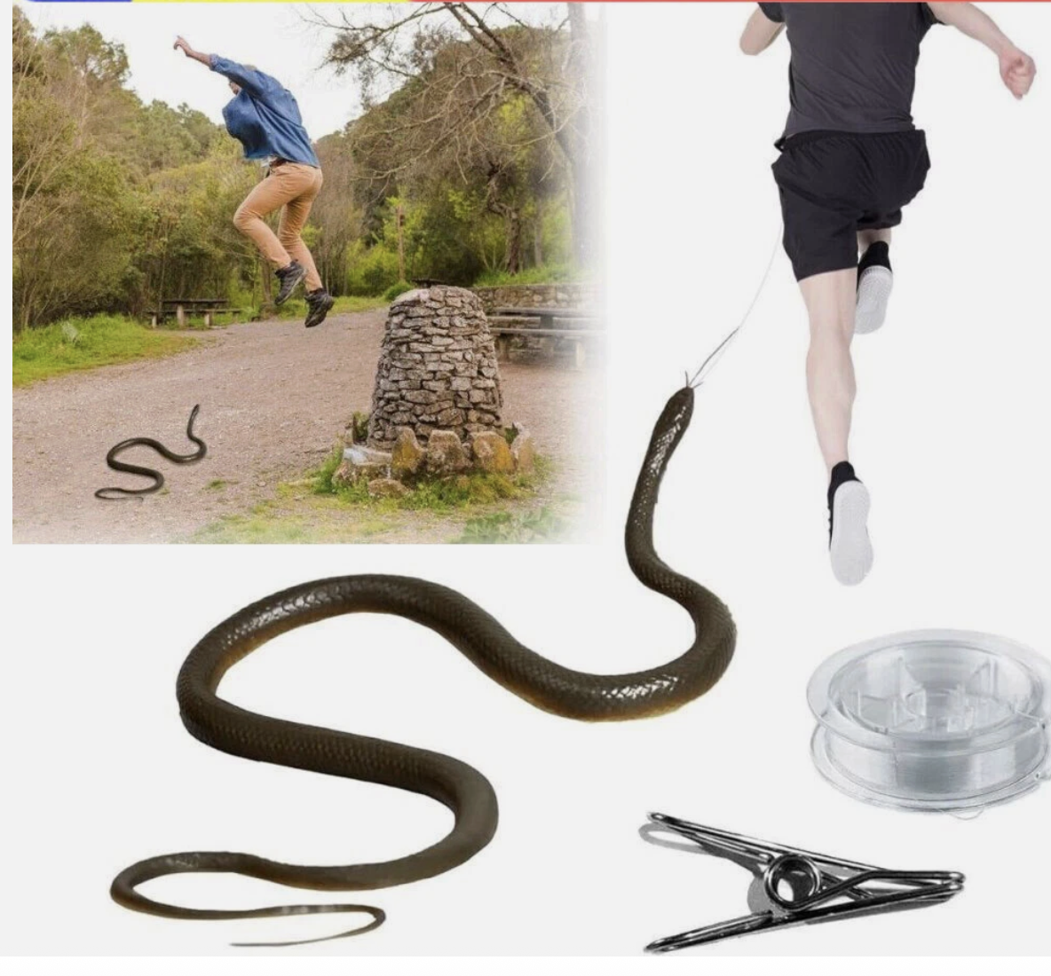 Fake Realistic Snake Lifelike Scary Rubber Toy Prank Party Joke with String Clip