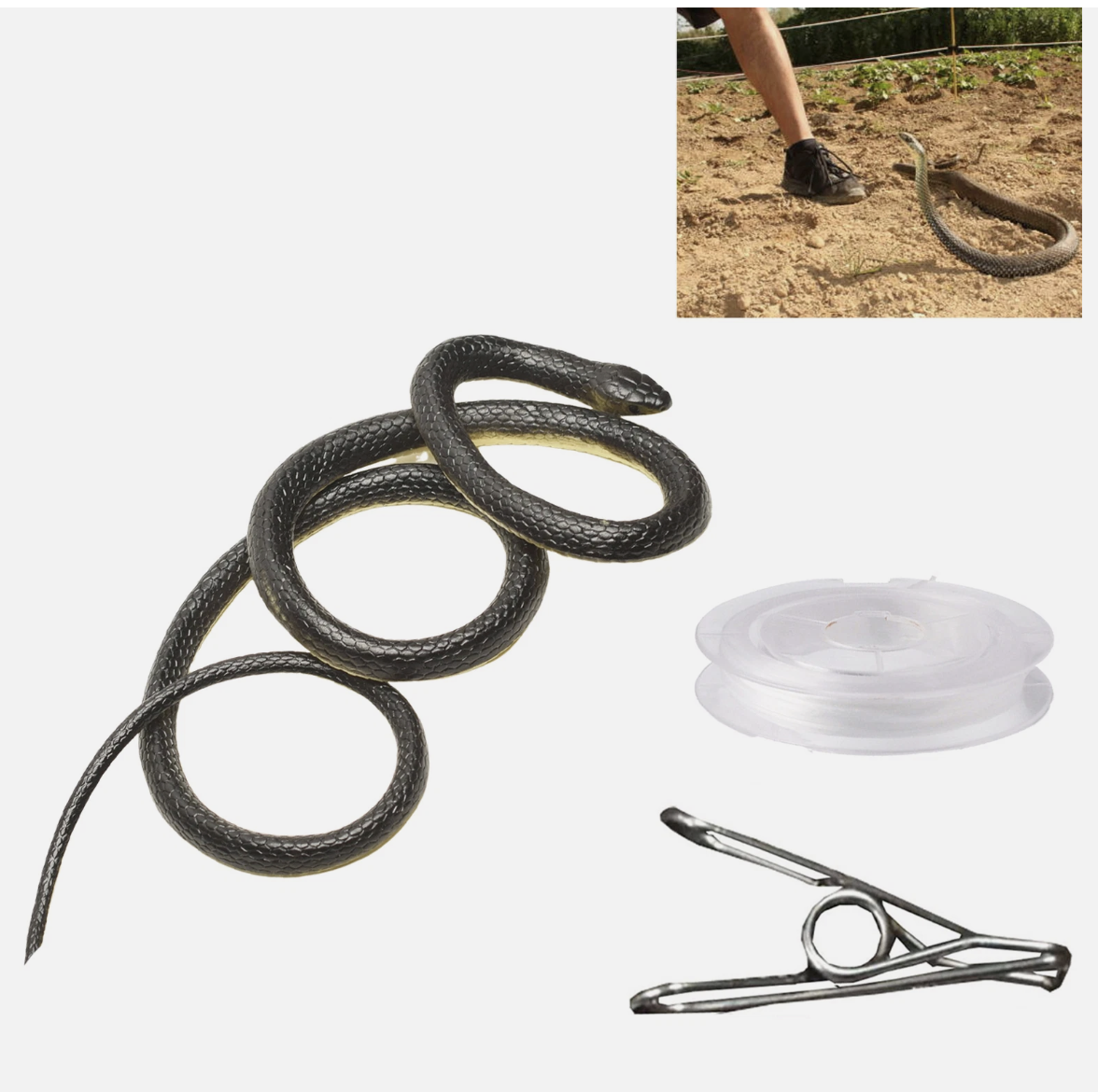 Fake Realistic Snake Lifelike Scary Rubber Toy Prank Party Joke with String Clip