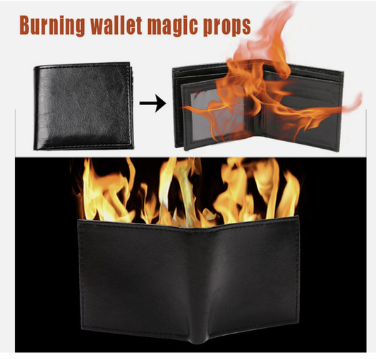 Magical Trick Fire Wallet Big Flame Magician Trick Stage Prop Tool PU Leather
