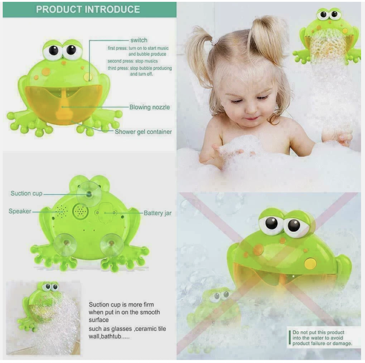 BABY BUBBLE MAKER CRAB FROG SHOWER MACHINE BLOWER FUN BATH MUSIC PLAY KIDS TOY
