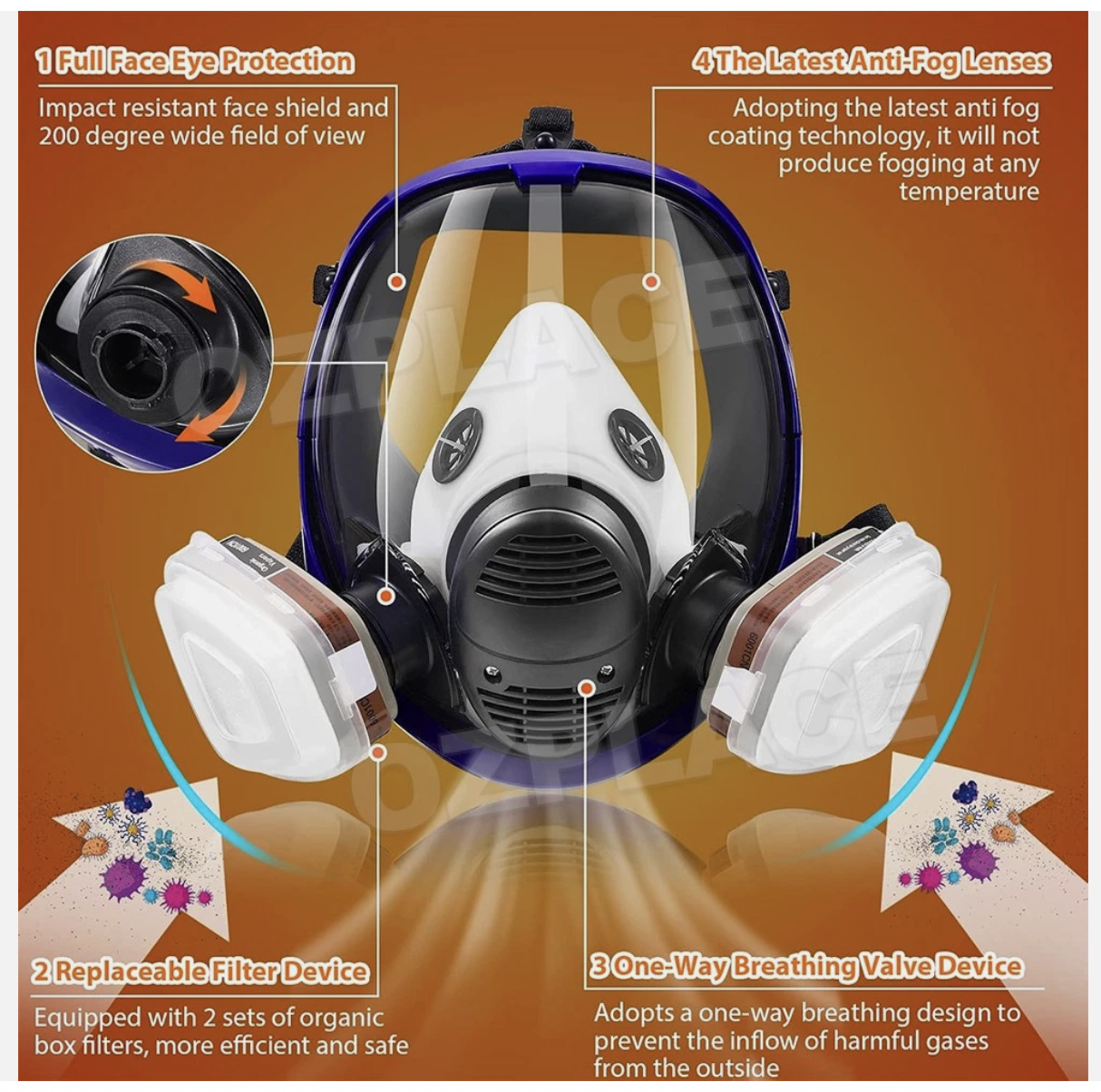 15 In 1 Full Face Respirator Mask Respirator Mask for Dust Paint Spray Reusable