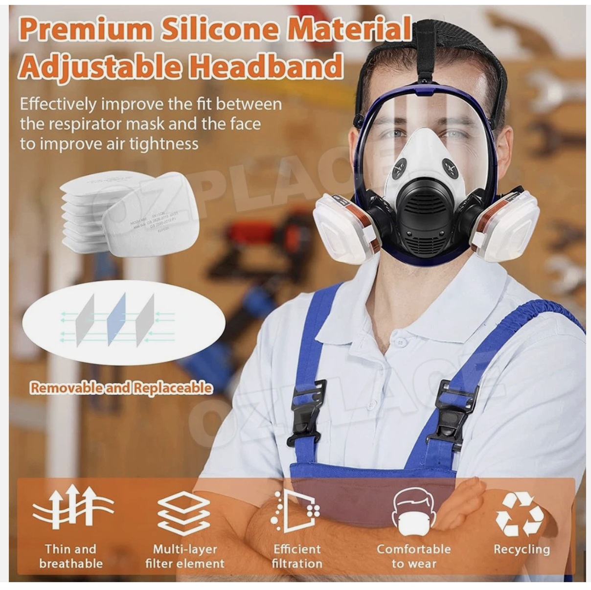 15 In 1 Full Face Respirator Mask Respirator Mask for Dust Paint Spray Reusable