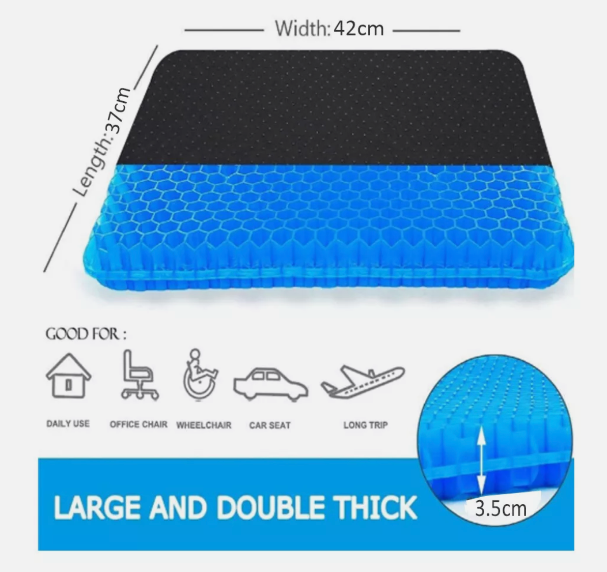 2Layer Gel Honeycomb Seat Comfort Cushion Flex Back Spine Pain Relief Car Office