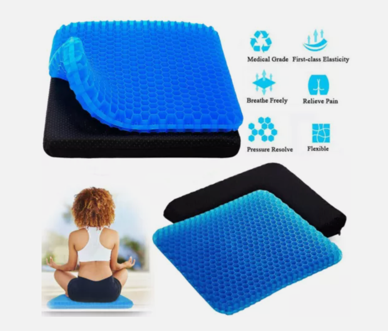 2Layer Gel Honeycomb Seat Comfort Cushion Flex Back Spine Pain Relief Car Office