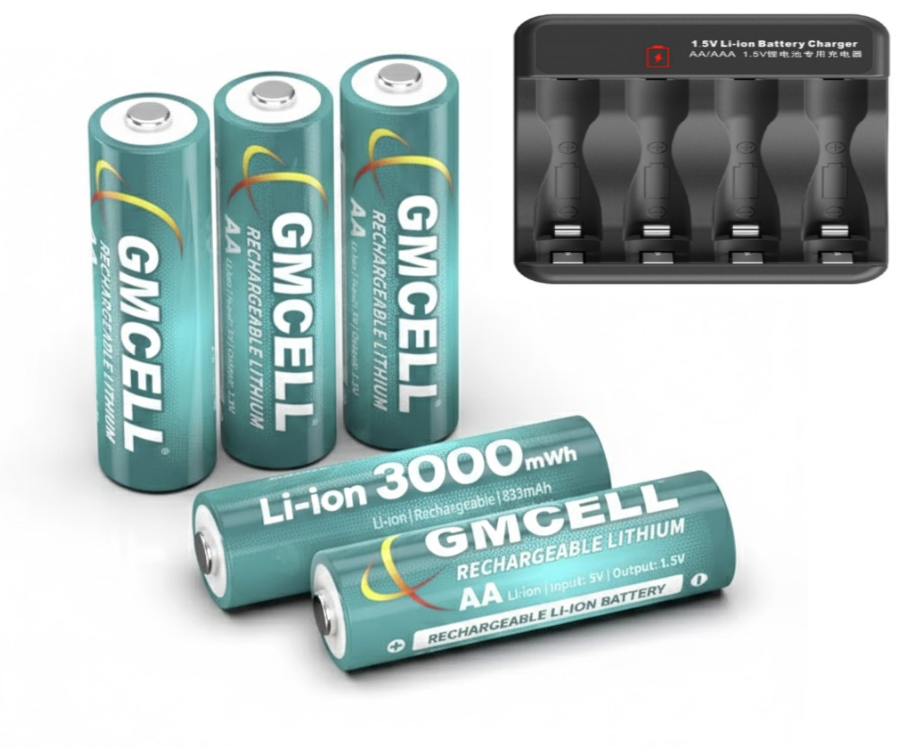 5xLi-ion 3000mWh 1.5V AA Rechargeable Lithium Batteries and charger combo
