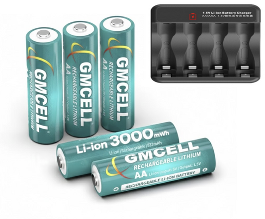 5xLi-ion 3000mWh 1.5V AA Rechargeable Lithium Batteries and charger combo