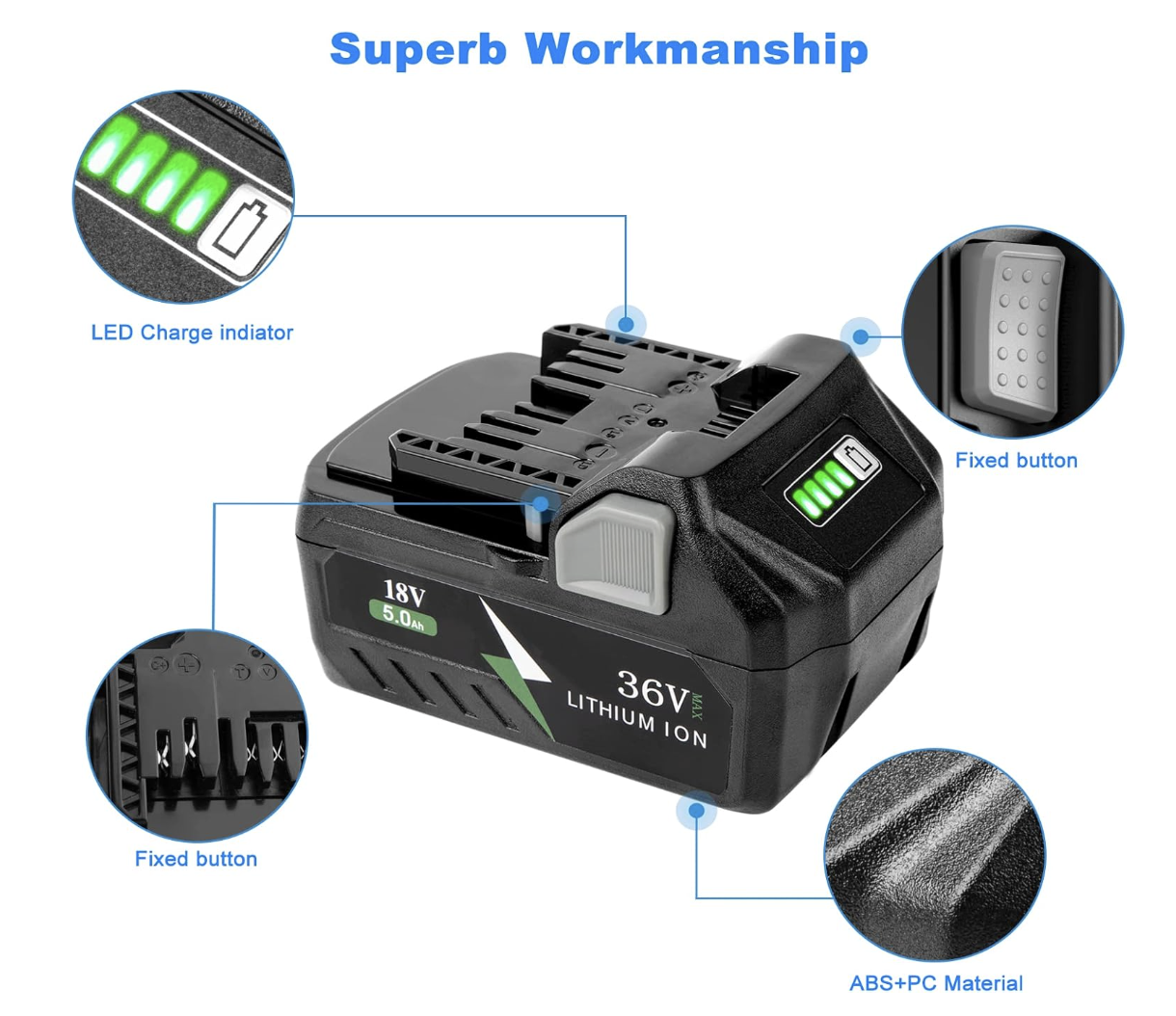 For HiKOKI BSL36A18 18V 5.0Ah/36V 2.5Ah MultiVolt Battery