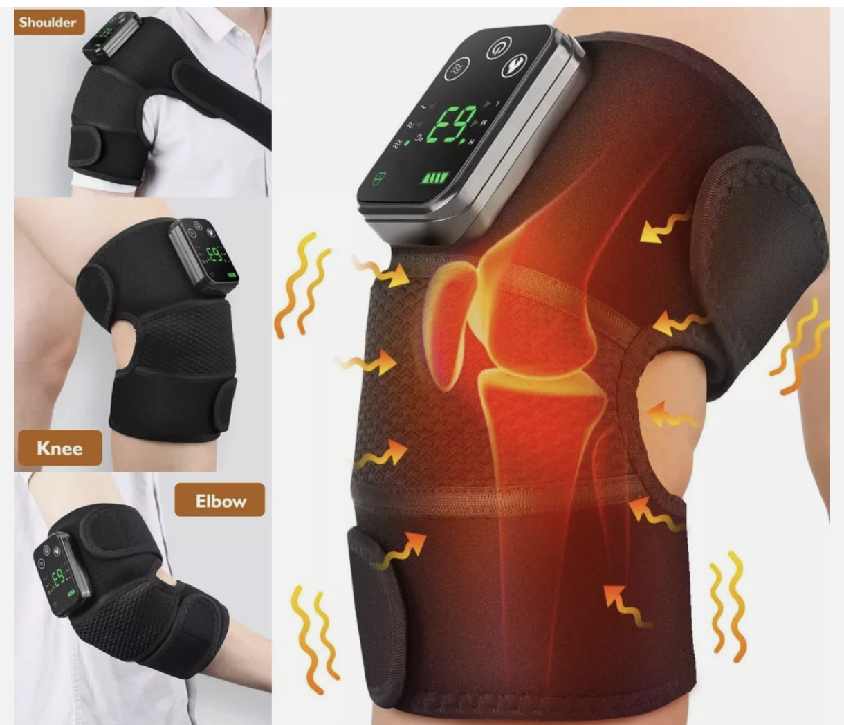 Electric Heated Vibration Knee Joint Brace Therapy Shoulder Massager Pain Relief
