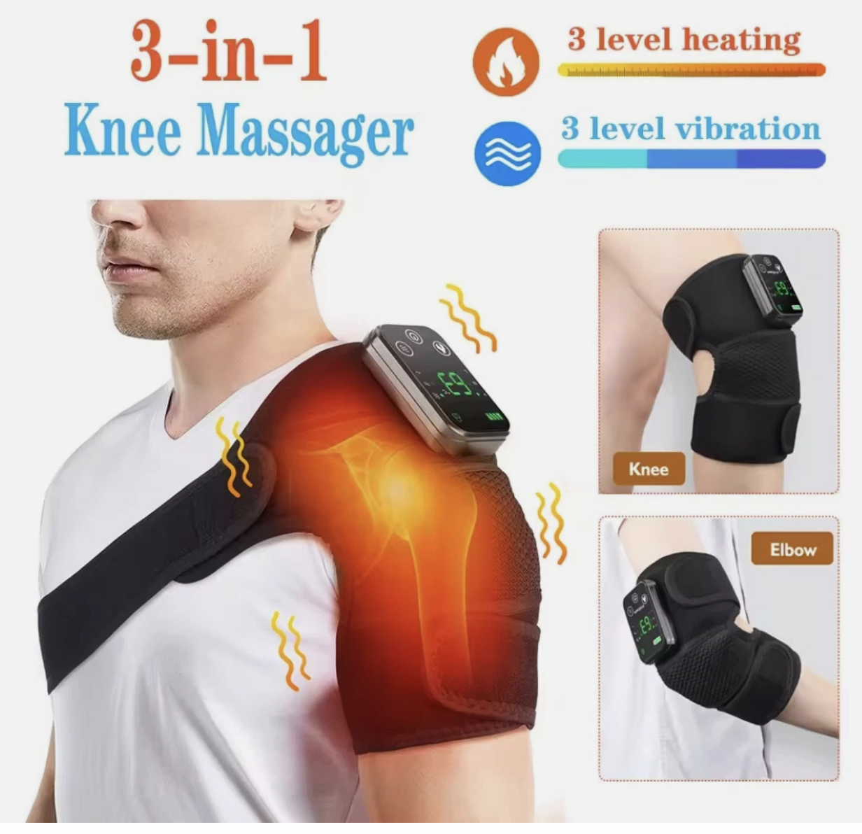 Electric Heated Vibration Knee Joint Brace Therapy Shoulder Massager Pain Relief