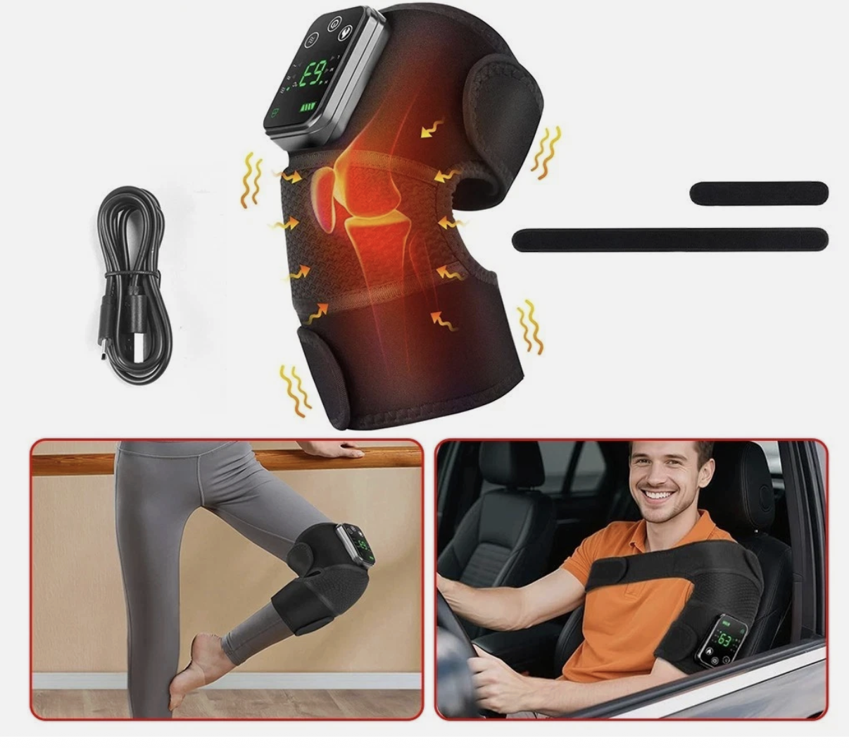 Electric Heated Vibration Knee Joint Brace Therapy Shoulder Massager Pain Relief