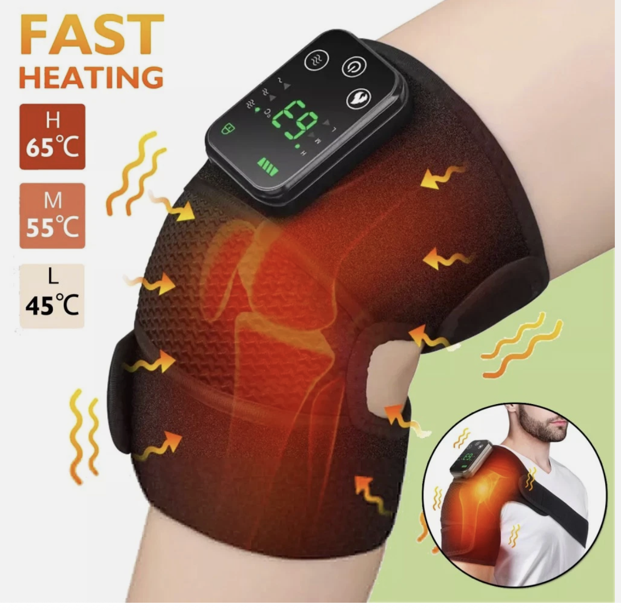 Electric Heated Vibration Knee Joint Brace Therapy Shoulder Massager Pain Relief