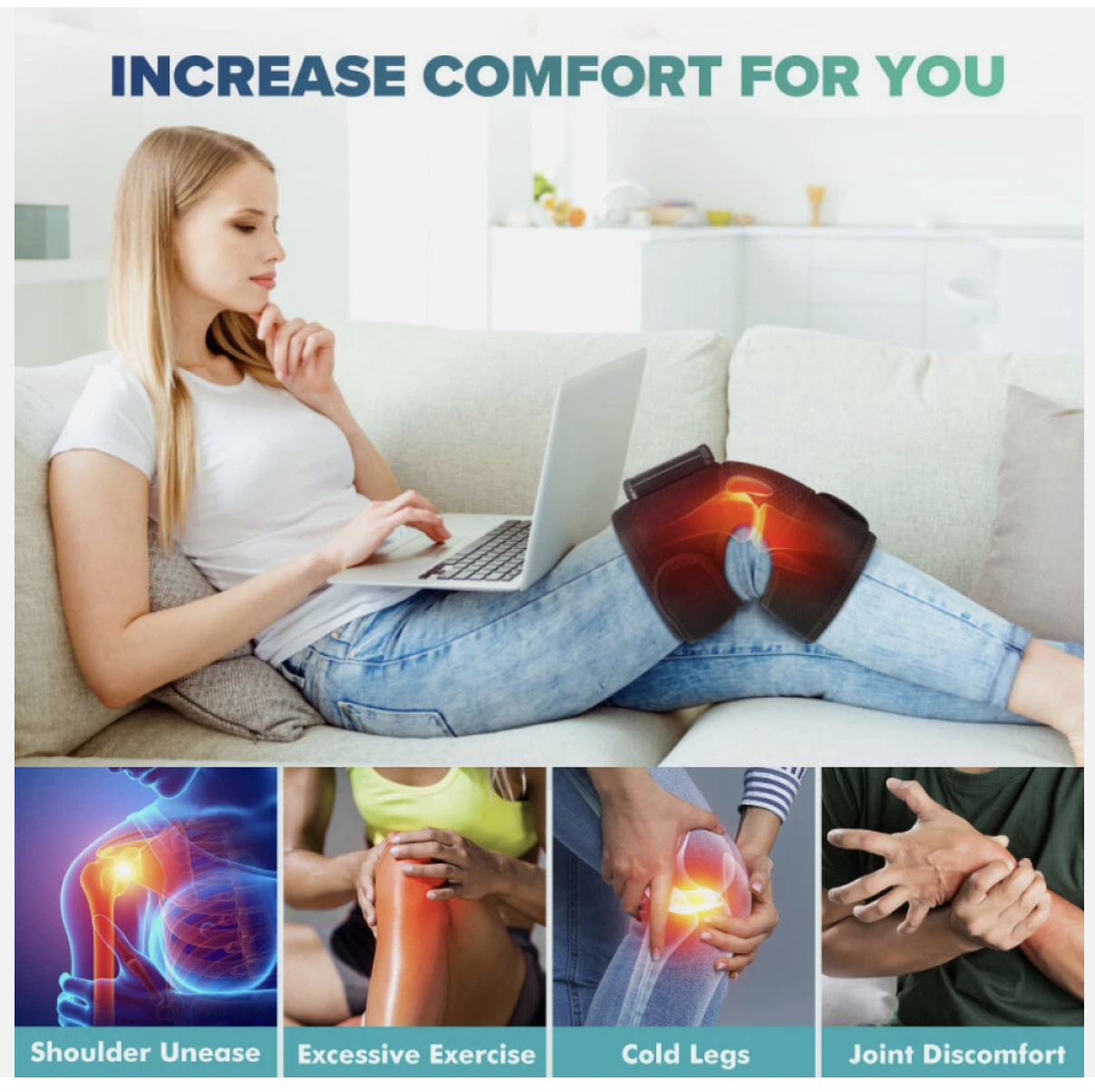 Electric Heated Vibration Knee Joint Brace Therapy Shoulder Massager Pain Relief
