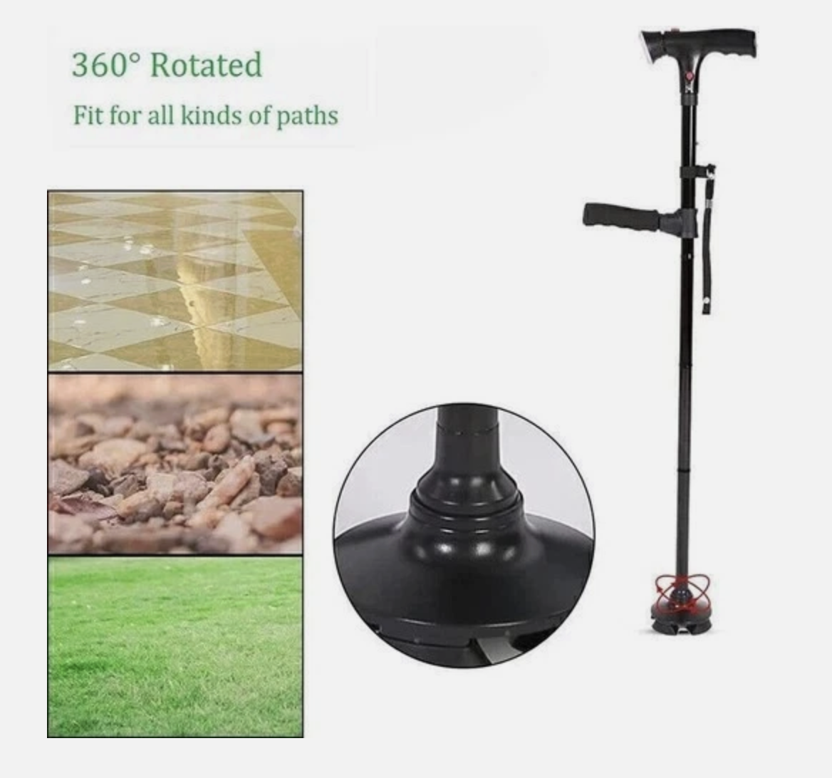 Elder Folding Walking Stick Walking Cane Height Adjustable LED Light Alarm