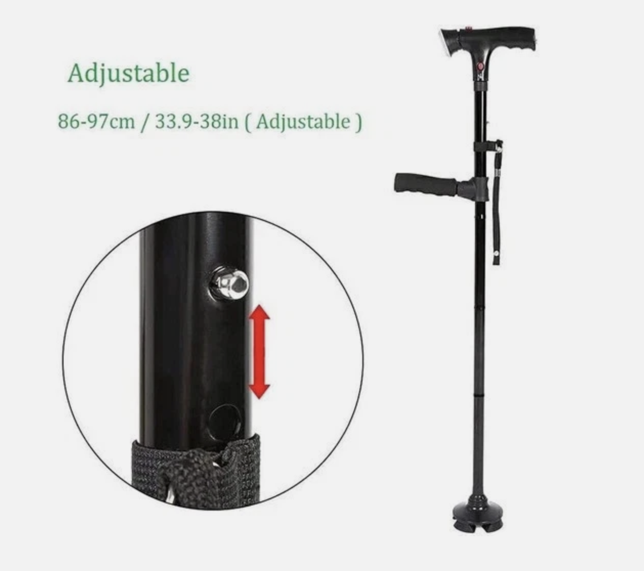 Elder Folding Walking Stick Walking Cane Height Adjustable LED Light Alarm