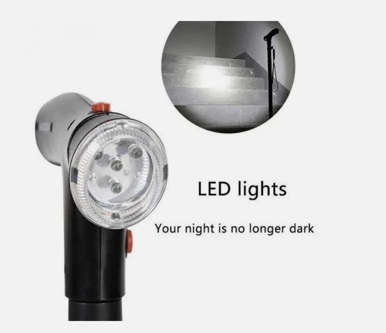 Elder Folding Walking Stick Walking Cane Height Adjustable LED Light Alarm