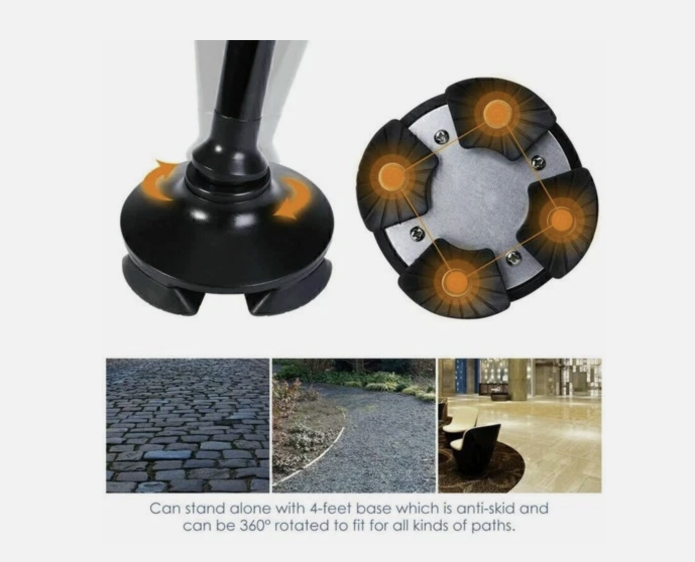 Elder Folding Walking Stick Walking Cane Height Adjustable LED Light Alarm