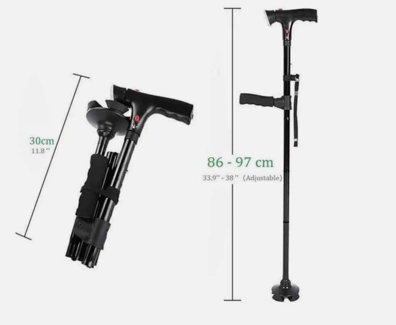 Elder Folding Walking Stick Walking Cane Height Adjustable LED Light Alarm