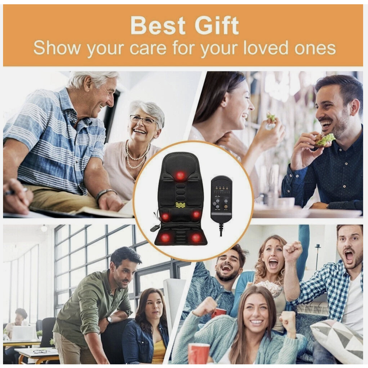 Electric Massage Chair Cushion with Heat & Vibration | For Car, Home & Office