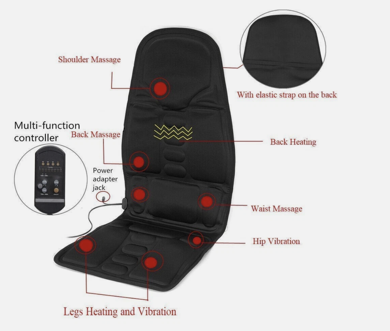 Electric Massage Chair Cushion with Heat & Vibration | For Car, Home & Office