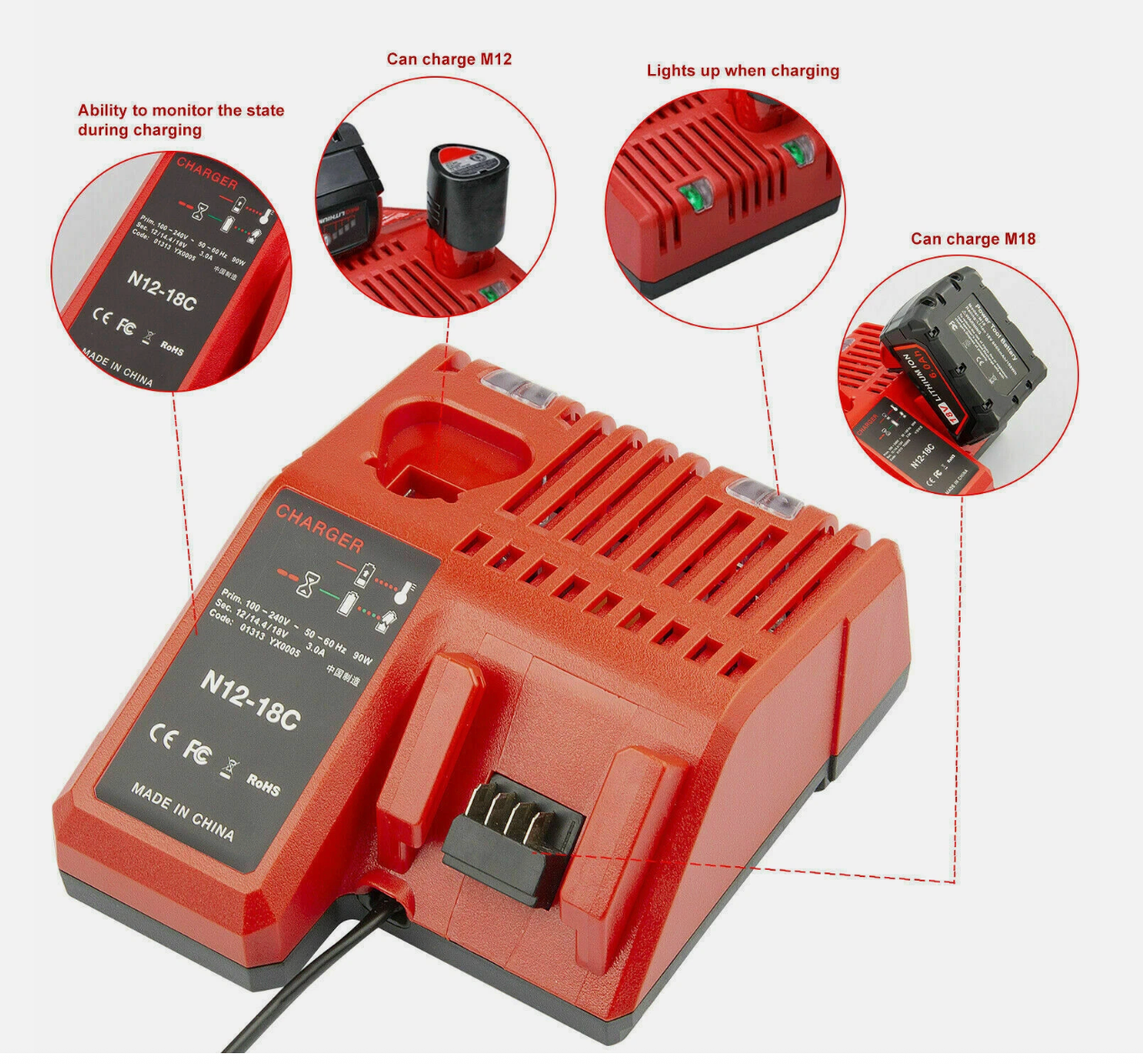 Replacement M12 & M18 Dual Rapid Charger Compatible with Milwaukee 12V-18V Li-ion 48-59-1812 | NZ Stock