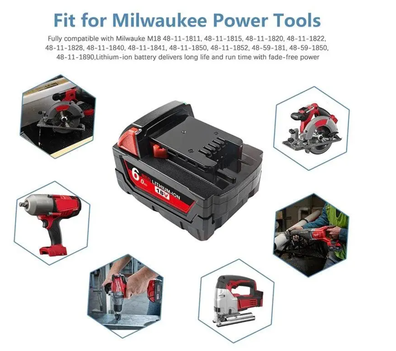 For Milwaukee 18V 6.0ah M18 M18B4 48-11-1828 Red Lithium Ion XC  Battery