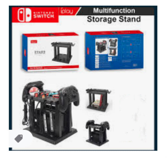 Nintendo Switch-compatible multifunction storage stand packaging and components