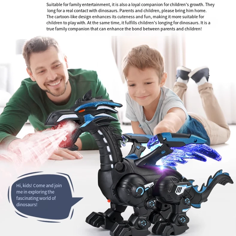Electric Mist Spraying Robot Dragon Toy | Walking Dinosaur with Lights & Roar